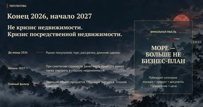 Иллюстрация из медиатеки ГРЦ. Слайд из презентации, на слайде изображена информация про кризис недвижимости.
